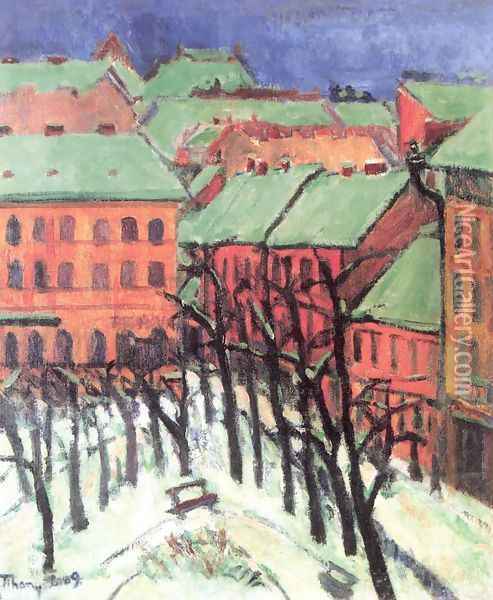 Klauzal Square 1909 Oil Painting - Lajos Tihanyi