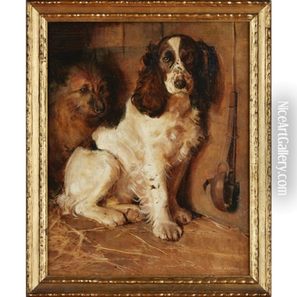 Dogs In A Stable Oil Painting - Samuel Fulton