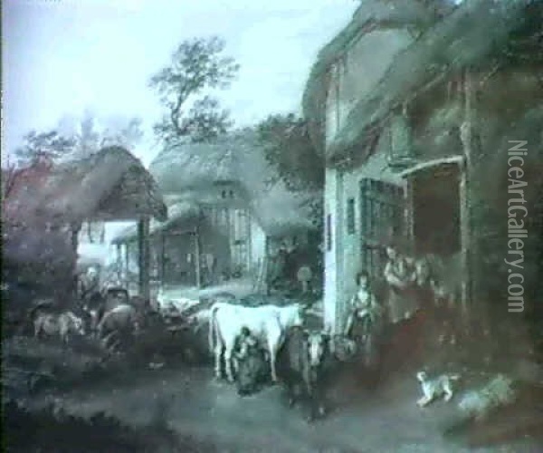 Farmyard Near Exeter Oil Painting - James Leakey