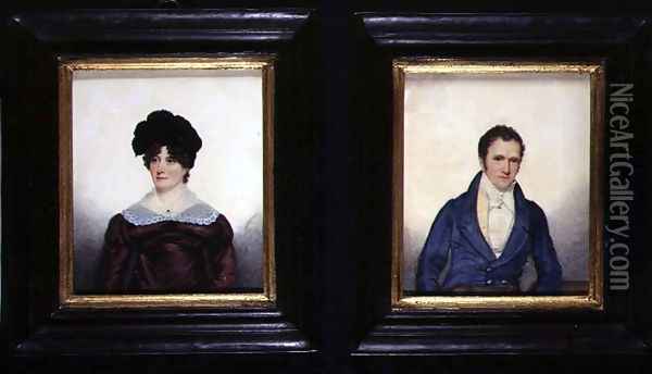 Two Portraits of a Husband and Wife in Regency Dress Oil Painting - G. Jackson