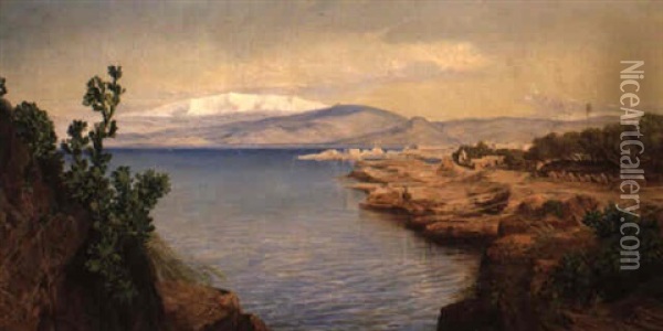 The Coast Of Lebanon, Mt. Sannine In The Distance Oil Painting - Edward Lear