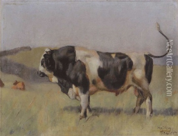 Le Taureau - Fleckstier Auf Der Weide Oil Painting - Ferdinand Hodler