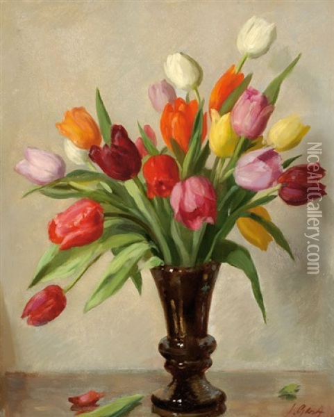 Tulips In A Vase Oil Painting - Solomon Garf