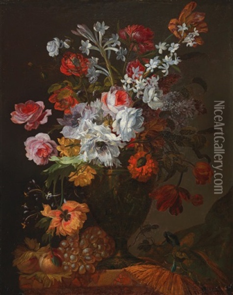 A Still Life Of Flowers With Roses Oil Painting - Jean-Baptiste Morel