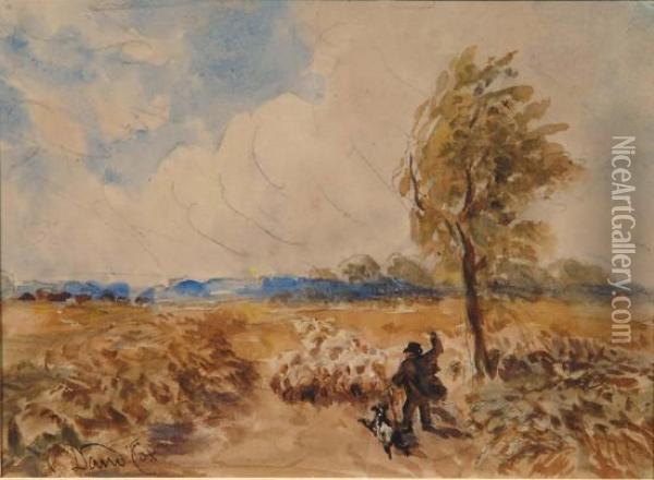 Landscape With Shepherd And Sheep Oil Painting - David I Cox