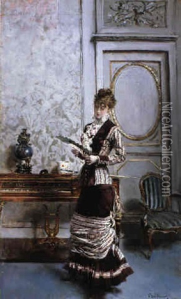 A Lady Admiring A Fan Oil Painting - Giovanni Boldini