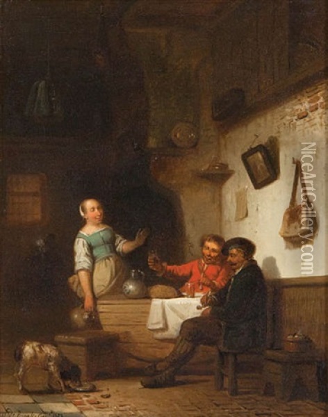 Scene D'auberge Animee Oil Painting - Ferdinand de Braekeleer the Elder
