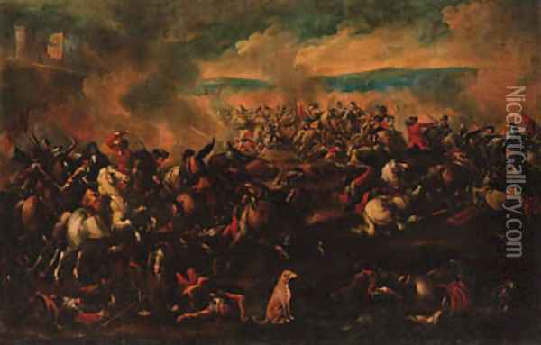 A cavalry engagement Oil Painting - Antonio Calza