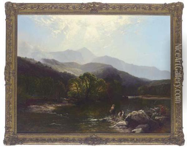 A Trout Stream, North Wales Oil Painting - Henry John Boddington