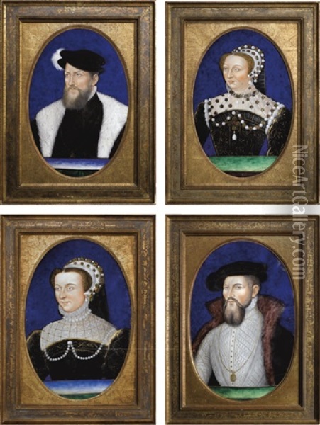 Anne De Montmorency (1493-1567) Catherine De Medicis (1519-1589) Elisabeth De Valois (1545-1568) Jacques De Thiennes Oil Painting - Leonard Limosin