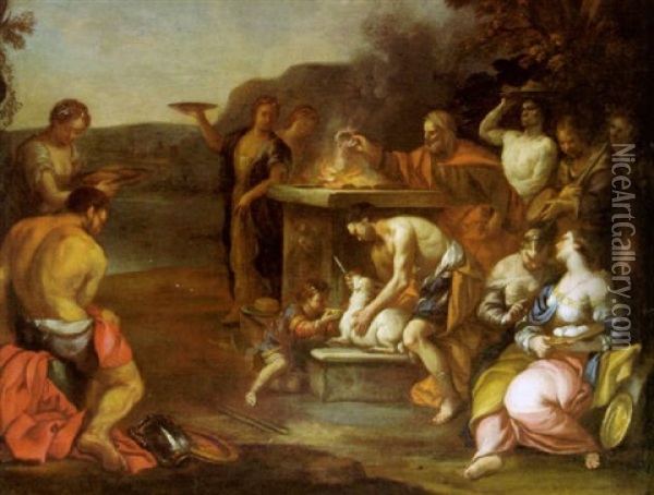 Antike Opferszene Oil Painting - Johann Heiss