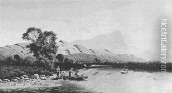 Mountain River Landscape With Fishermen Oil Painting - Edwin Henry Boddington