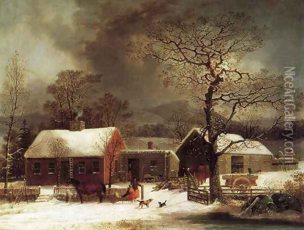 Winter Scene in New Haven Oil Painting - George Henry Durrie