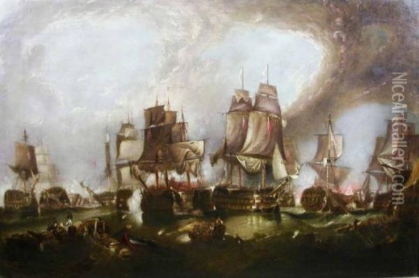 The Battle Of Trafalgar' Oil Painting - William Clarkson Stanfield