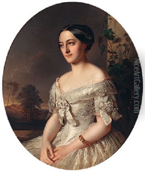 Portrait Of Pauline Furstin Von Hohenlohe Ohringen Prinzessin Zu Furstenberg Oil Painting - Richard L. Lauchert