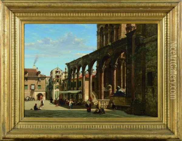 Cour De La Cathedrale Animee A Split (dalmatie-croatie) Oil Painting - Jean Baptiste van Moer