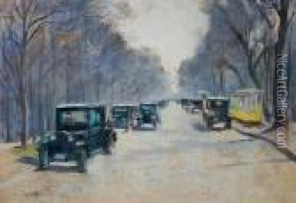 A Boulevard In Berlin Oil Painting - Lesser Ury