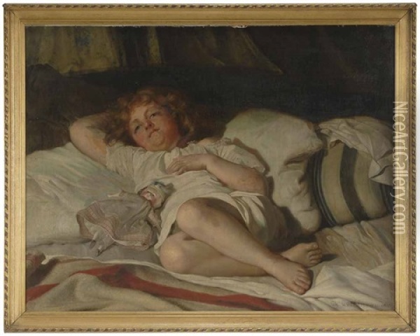 Child Resting With Doll Oil Painting - Charles Corbineau