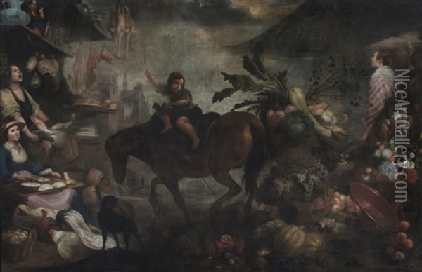 Scena Di Mercato Oil Painting - Jan Thomas I Roos