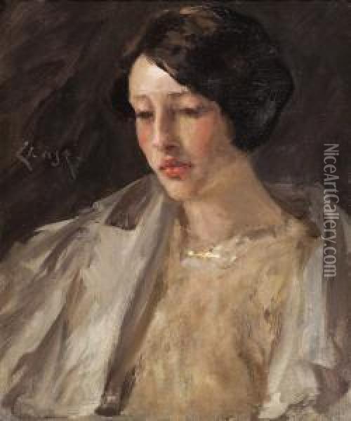 Portrait Of Esther M. Groome Oil Painting - William Merritt Chase