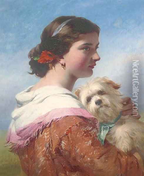 A canine companion Oil Painting - James John Hill
