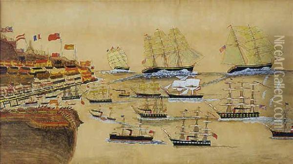 Gibraltar With American And British Ships Oil Painting - John, Nicholson Capt.