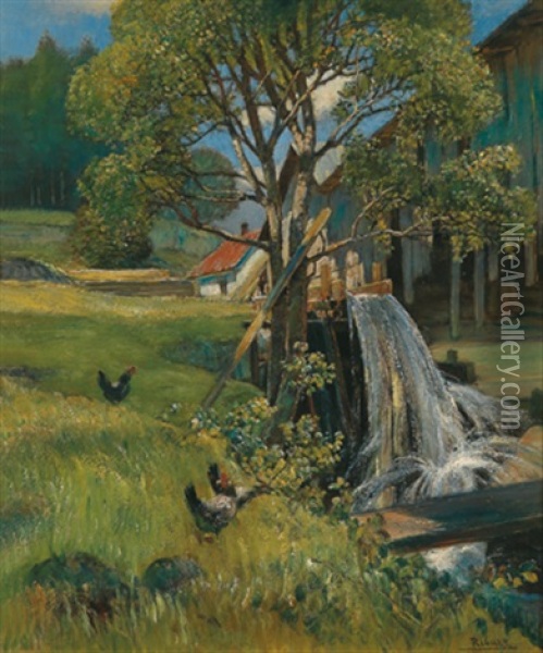 Sagemuhle An Der Krems, Hinter Baumen Oil Painting - Rudolf Ribarz