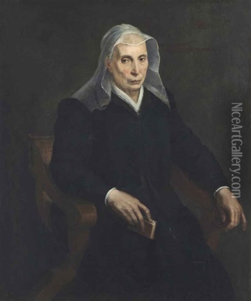 Portrait Of An Elderly Lady, Three-quarter-length, In A Savonarola Chair, A Prayer Book In Her Right Hand Oil Painting - Sofonisba Anguissola