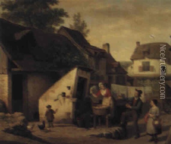 A Farmyard Scene Oil Painting - Basile De Loose