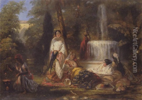 Jeunes Femmes Dans Le Jardin Du Serail Oil Painting - Augustus Jules Bouvier