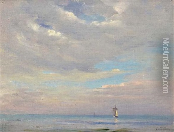 Goelette De Dos En Pleine Mer Oil Painting - Georges Ricard-Cordingley