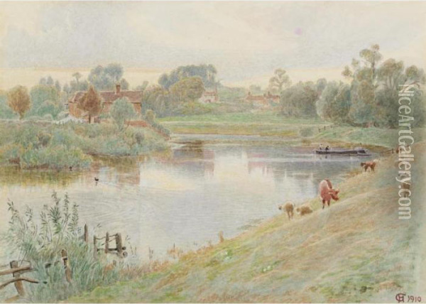 The River Bend Oil Painting - Harry Goodwin