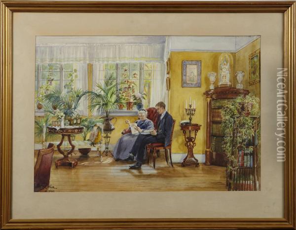 Interior Med Man Och Kvinna Oil Painting - Ellen Jolin