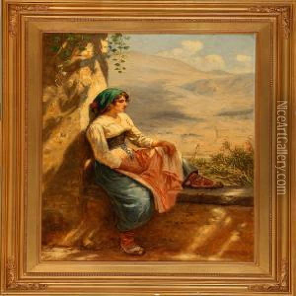Young Italian Woman Oil Painting - N. F. Schiottz-Jensen