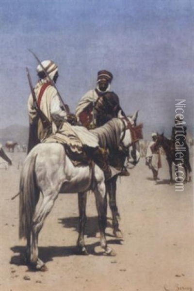 An Arab On Horseback Oil Painting - Charles (Louis Etienne Ch.) Porion