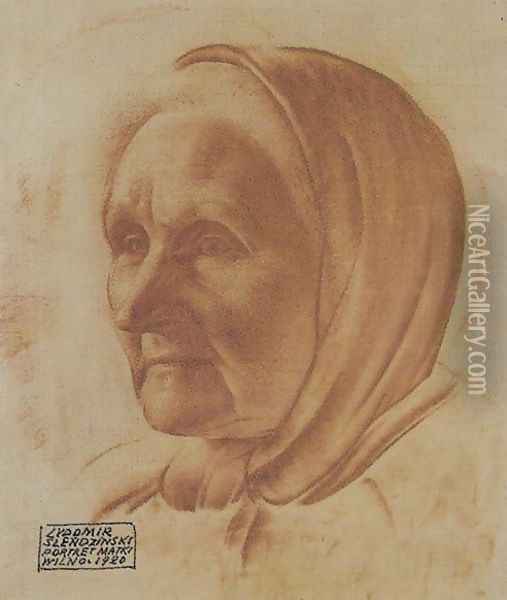 Portrait of Artist's Mother Oil Painting - Ludomir Slendzinski