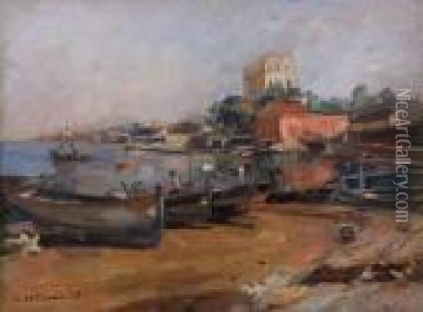 Il Porto Del Granatello Oil Painting - Luigi Crisconio