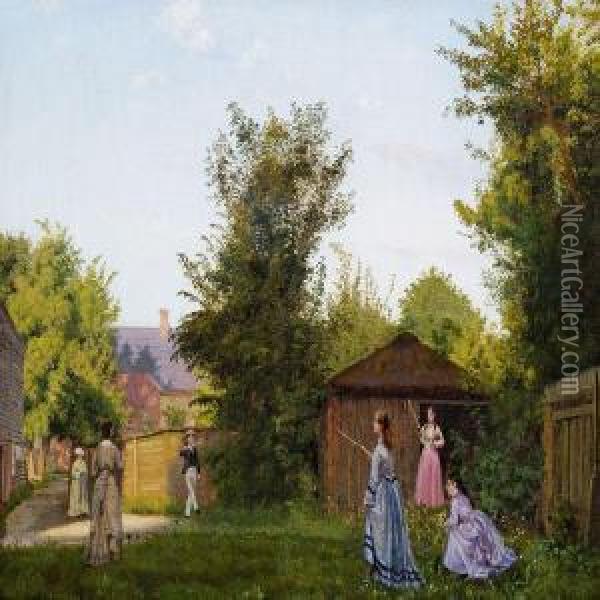 Summer Day In The Garden With Youngsters Playing Oil Painting - Vilhelm Peter C. Kyhn
