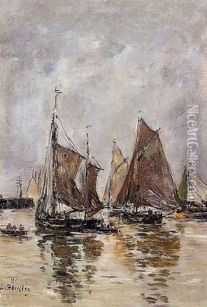 Trouville, Sardine Boats Getting Underway Oil Painting - Eugene Boudin