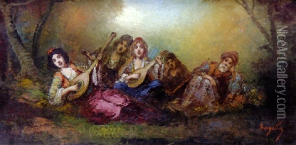 Musiciennes Arabes Oil Painting - Frederic Borgella