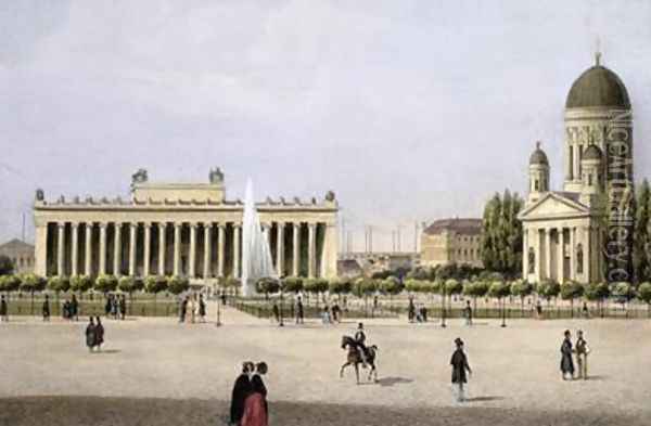 The Old Museum 1822-30 from the Lustgarten and Berliner Dom on the right 1845 Oil Painting - Ludwig Edward Luetke