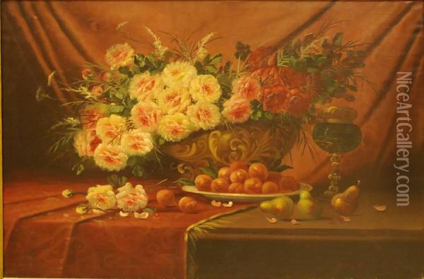 Composition Aux Roses Et Auxfruits Oil Painting - Max Carlier
