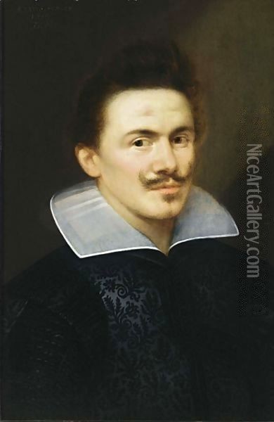 A Portrait Of A Man, Aged 28, Bust Length, Wearing A Black Costume With White Collar Oil Painting - Gortzius Geldorp