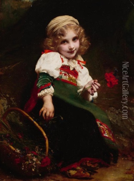The Little Flower Gatherer Oil Painting - Etienne Adolph Piot