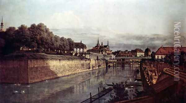 View of Dresden, the ancient moat of the kennel, the Orangerie Oil Painting - (Giovanni Antonio Canal) Canaletto