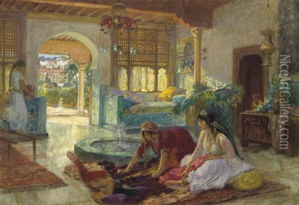 The Fountain Room Oil Painting - Frederick Arthur Bridgman