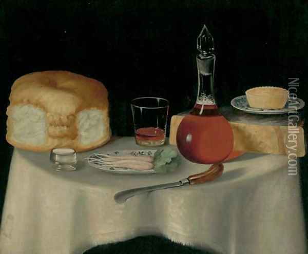 A still life with bread, cheese, a pie Oil Painting - Thomas Keyse Gloucester