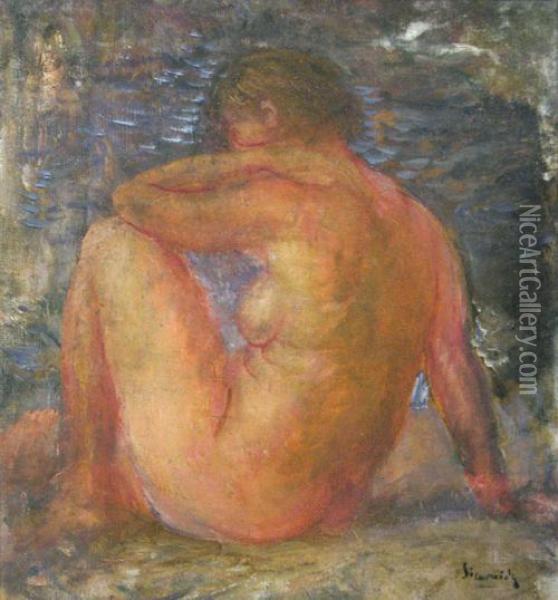 Nude At The Border Of The Water Oil Painting - Mihai Simonidi