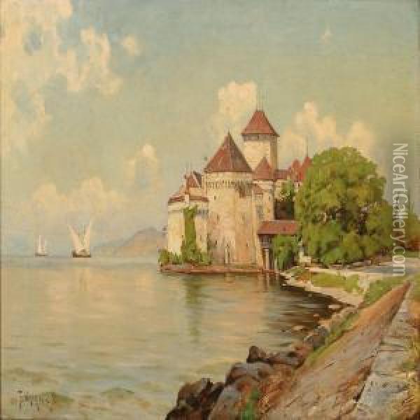 Chateau De Chillon At Lake Geneva In Switzerland Oil Painting - Frederik Winther