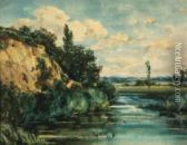 After. A River Landscape Oil Painting - John Constable
